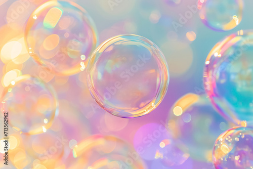 Iridescent Soap Bubbles Floating on Holographic Backdrop