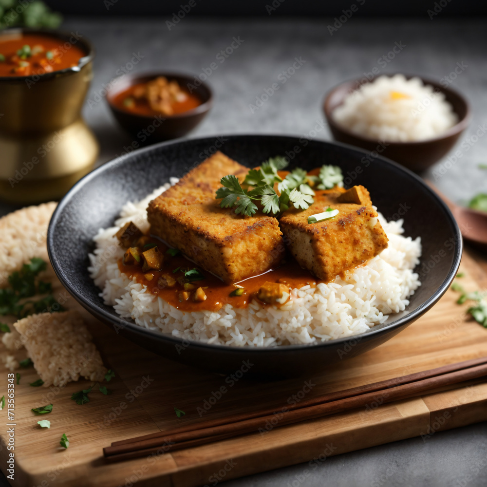 Tofu Katsu Curry - Crispy Tofu, Savory Curry, Fragrant Jasmine Rice Tofu Katsu Curry - Crispy Tofu, Savory Curry, Fragrant Jasmine Rice