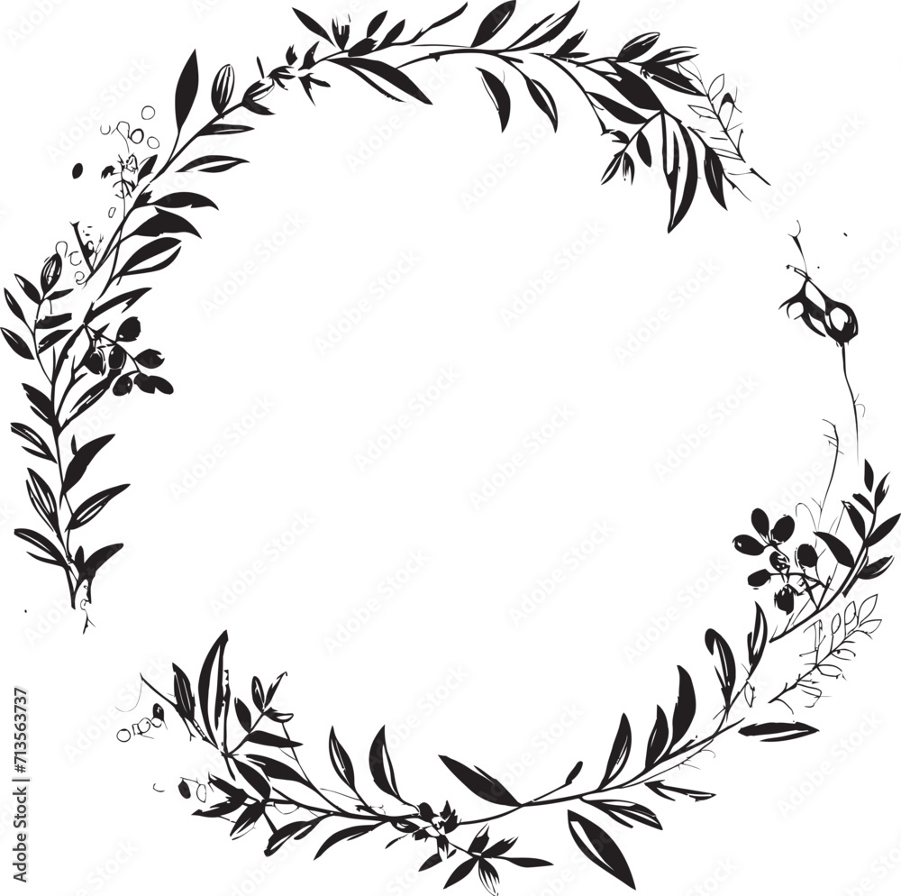Natures Embrace Doodle Wreath Vector Emblem Romantic Greenery Circlet Wedding Logo in Doodle Style