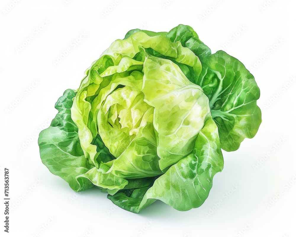 Crisp Iceberg Lettuce Watercolor Illustration on White Crisp Iceberg Lettuce Watercolor Illustration on White