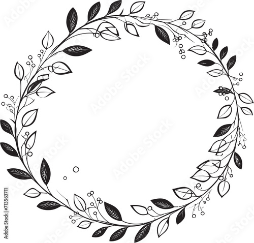 Whimsical Wreath of Love Leafy Doodle Wedding Emblem Enchanted Eternity Wedding Logo in Leafy Doodle Style