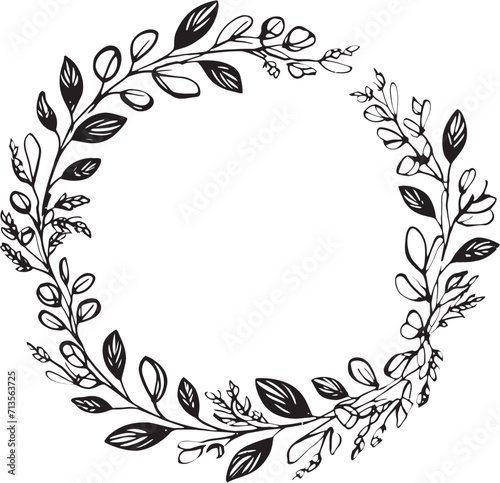 Wreathed in Love Whimsical Wedding Logo Design Natures Embrace Doodle Wreath Vector Emblem
