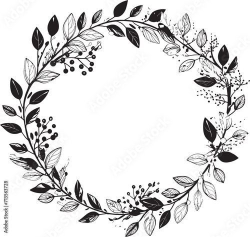 Vows in Bloom Doodle Wreath Wedding Emblem Verdant Vows Vector Icon for Leafy Wedding Wreath