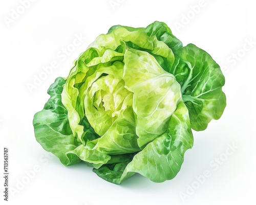 Crisp Iceberg Lettuce Watercolor Illustration on White