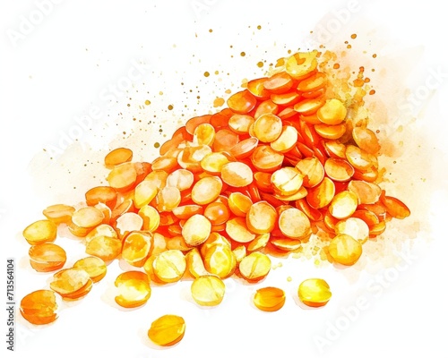 Nutrient-Rich Lentils Watercolor Art on White Background