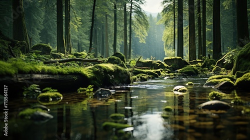 A river flowing through a forest. Created with Generative AI