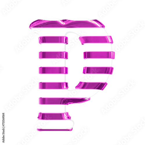 White symbol with purple thin horizontal straps. letter p