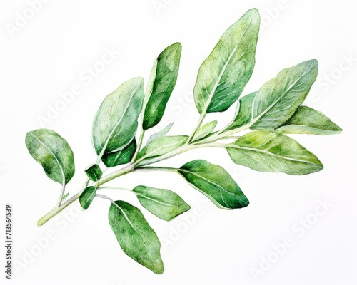 Watercolor Aquarelle of Sage on a White Background