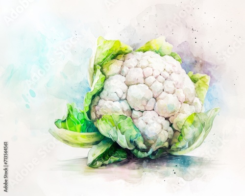 Watercolor Art of Fresh Cauliflower, Isolated