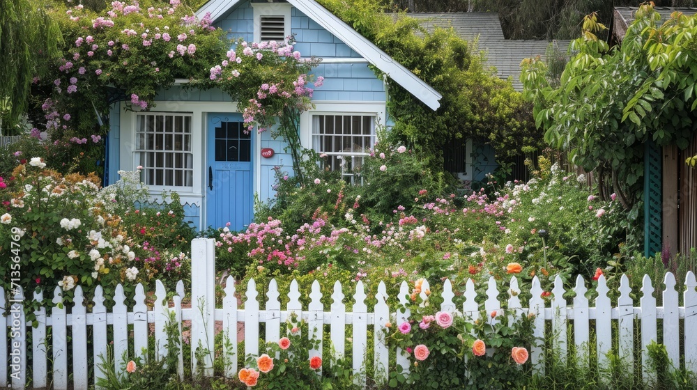 Beach bungalow picket fence and pretty roses