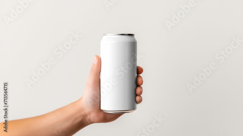Men hand holding aluminium can photo