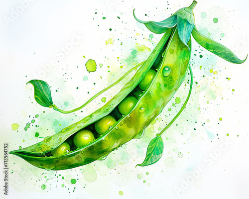 Watercolor isolated of Pea on a White Background