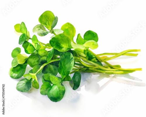 Isolated Watercolor Watercress on a White Canvas
