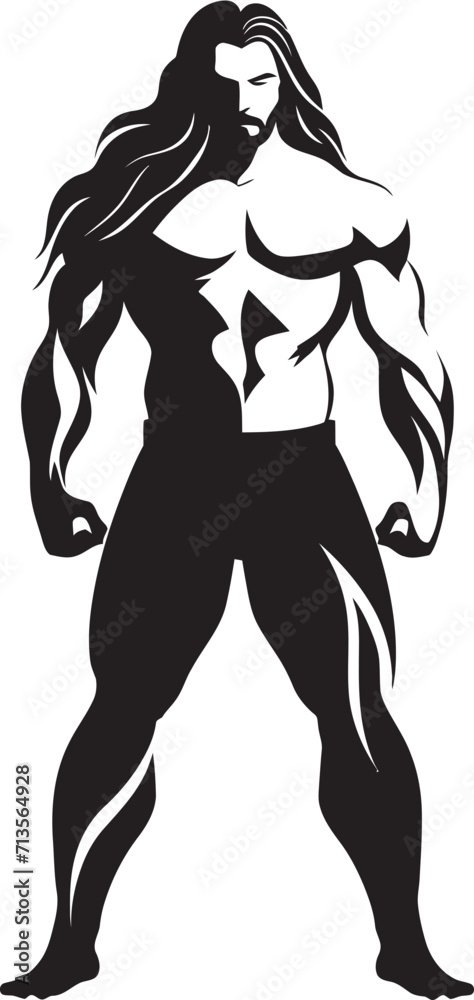 Resilient Rebellion Long Haired Muscleman Emblem Tress Triumph Iconic Logo of Fitness Power