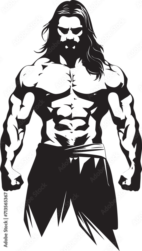 Luscious Vigor Long Haired Bodybuilder Emblem Power in Mane Muscular Vector Logo
