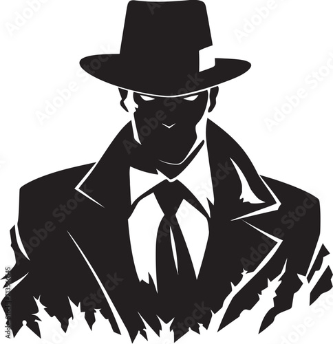 Noir Nobility Vector Emblem of Mafia Elegance Sartorial Syndicate Suit and Hat Icon in Vector