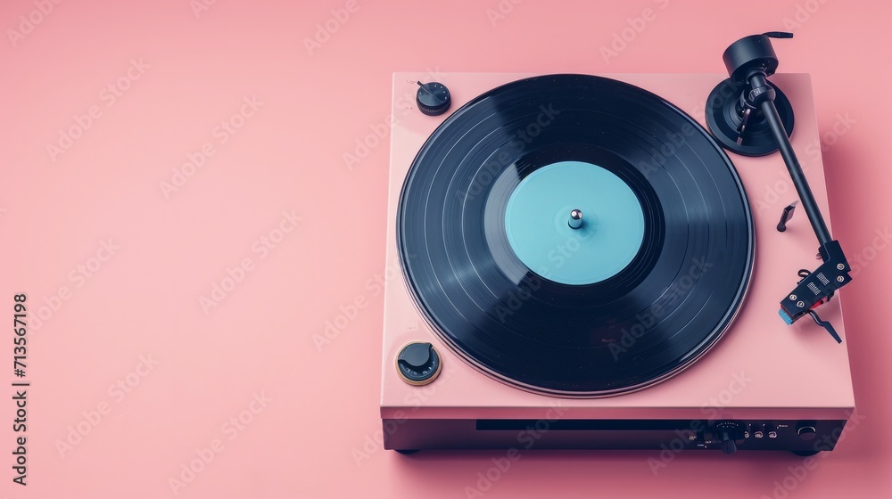 Record player with vinyl disk on pink background Record player with vinyl disk on pink background