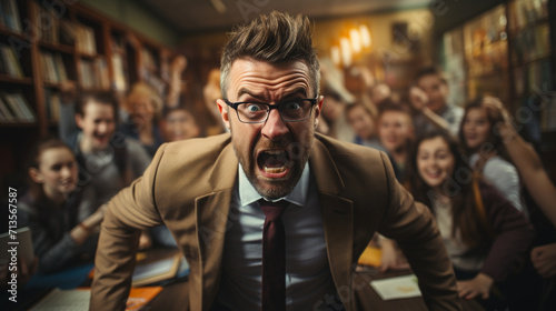 Business director man angry yelling at others, emotional outburst photo