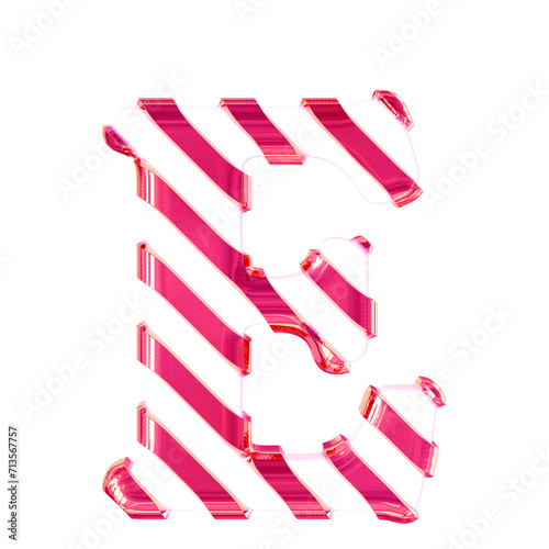 White symbol with thin pink diagonal straps. letter e