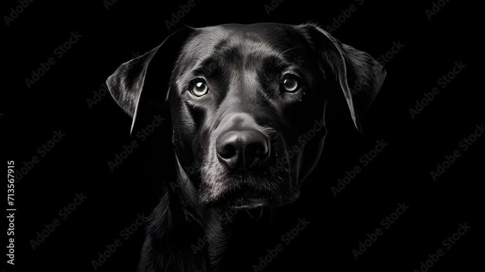 Headshot of a Black Dog on a Black Background