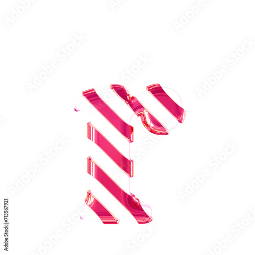 White symbol with thin pink diagonal straps. letter r