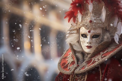 Elegant Person in Vibrant Carnival Costume and Mask at Venice Festival © Dmitry Rukhlenko