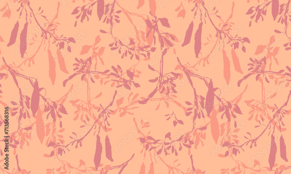 Fototapeta premium Seamless jungle floral pattern of pink and peach-colored branches