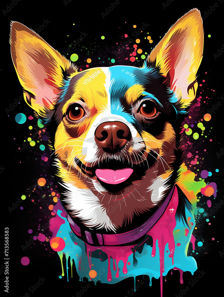T-shirt design, Chihuahua, pop art style painting thick textured acrylic paint, thick paint, splatter paint created with Generative Ai