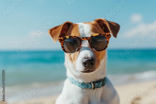 Dog wearing Sunglasses sitting on the Beach, Image Ai Generated © Muzammil Elahi