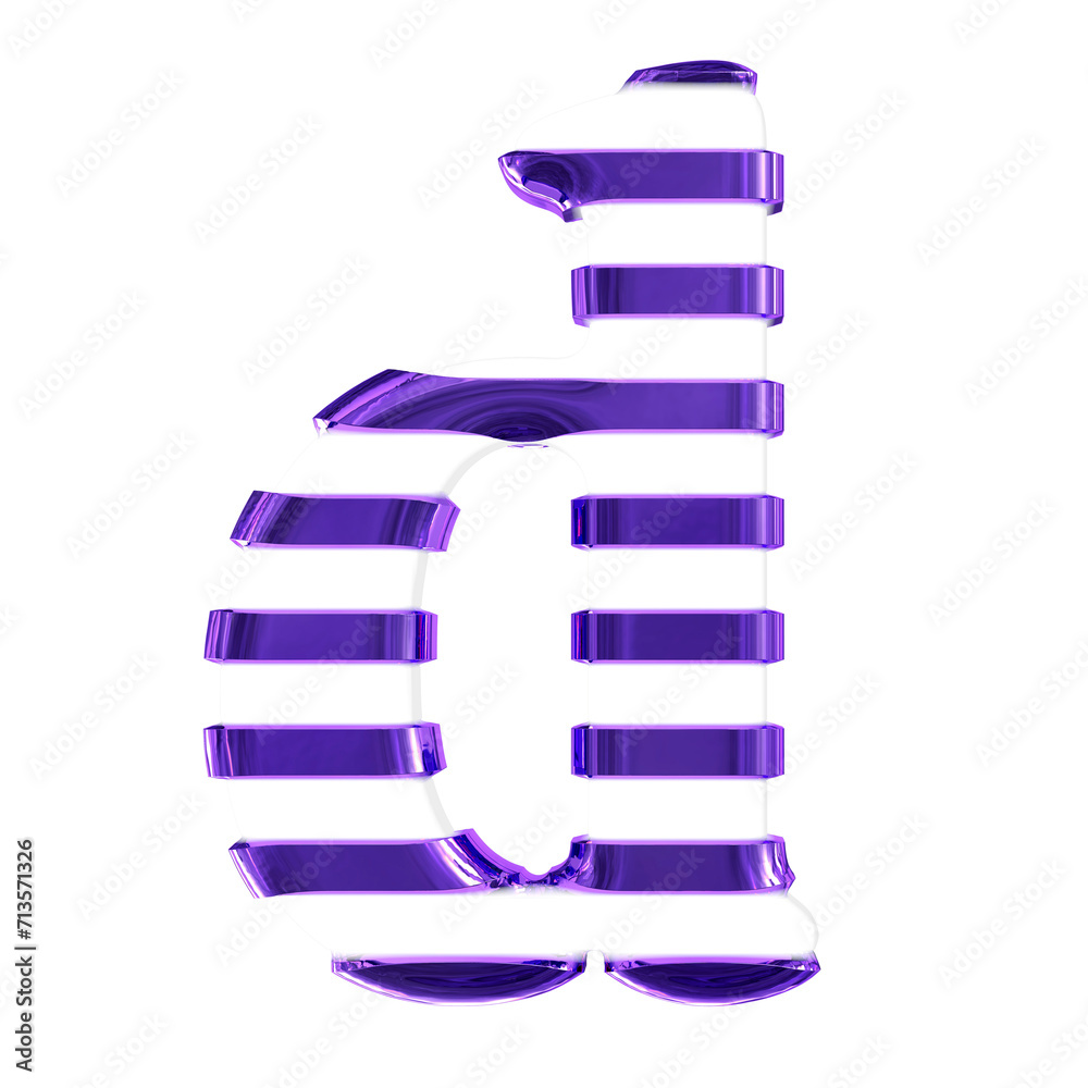 White symbol with thin purple horizontal straps. letter d White symbol with thin purple horizontal straps. letter d