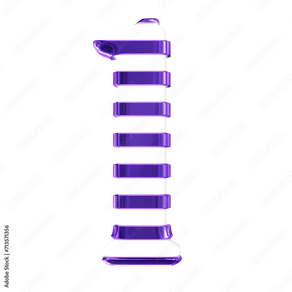 White symbol with thin purple horizontal straps. letter l White symbol with thin purple horizontal straps. letter l