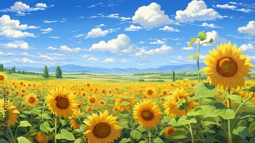 Natural blooming sunflower beautiful field sunny day wallpaper