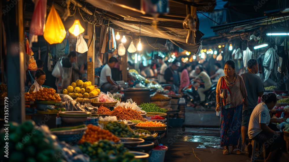 Vibrant Market Scene in Southeast Asia