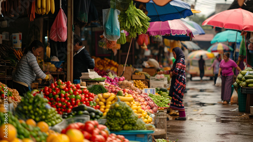 Vibrant Market Scene in Southeast Asia