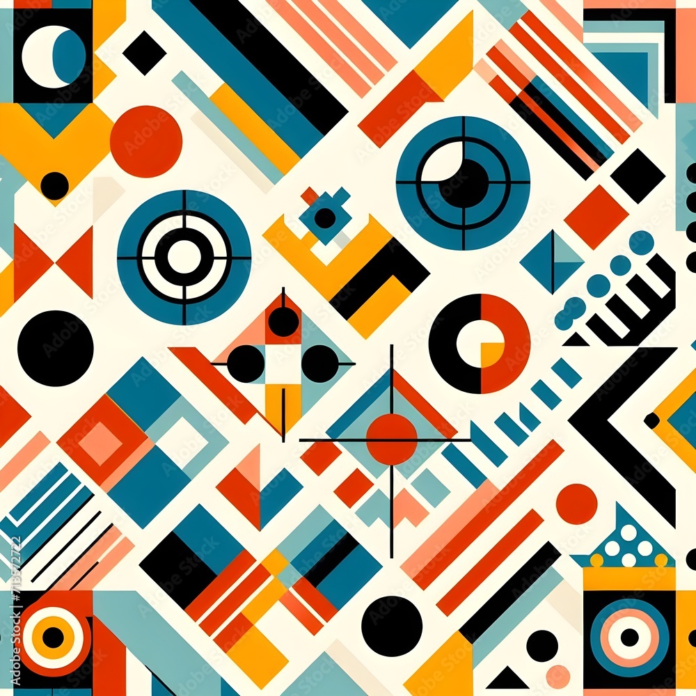Seamless pattern with geometric elements in retro style. Vector illustration.
