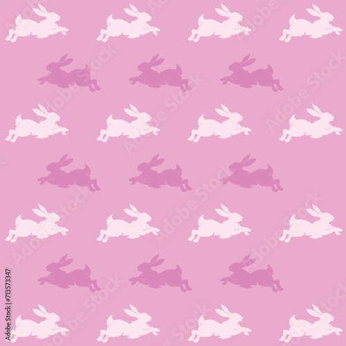 Hand drawn Cute Easter seamless pattern with bunnies, flowers, Easter eggs, beautiful background, great for Easter cards, banner, textiles, wall paper - vector design