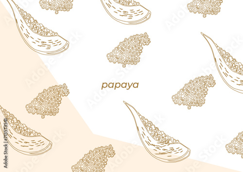 Isolated pattern set of papaya on white background, golden vector. Tropical Fruits.