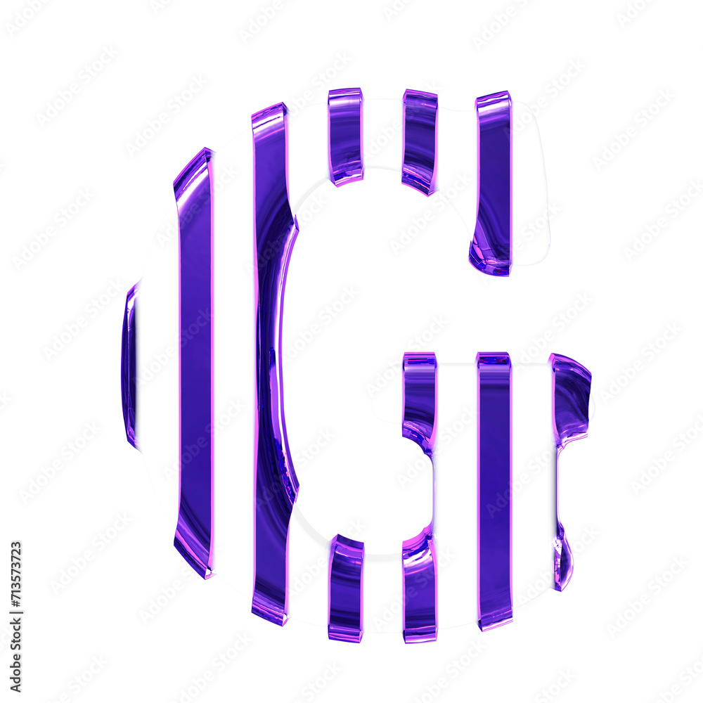 White symbol with thin purple vertical straps. letter g White symbol with thin purple vertical straps. letter g