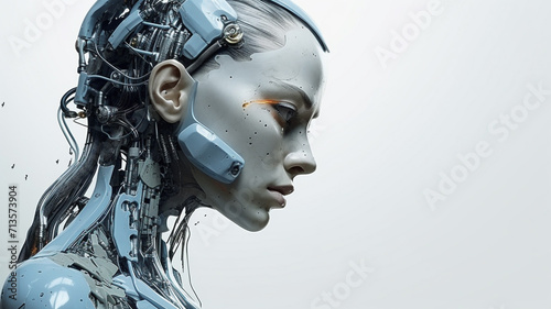 Cyborg woman with big eyes. Artificial intelligence concept. 3D rendering generativa IA