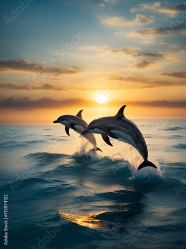 dolphin jumping at sunset © ArtistiKa