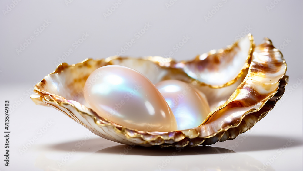 Beautiful shell with pearls on a light background Beautiful shell with pearls on a light background