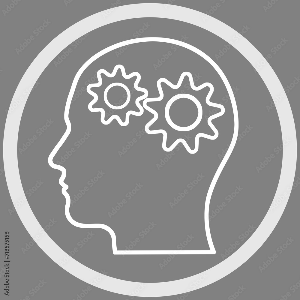 Human head with gears in frame, illustration on grey background Human head with gears in frame, illustration on grey background