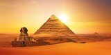 minimalistic design The Great Sphinx of Giza and the Pyramid of Khafreat sunset, Egypt.