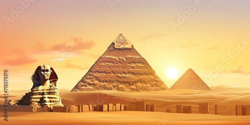 minimalistic design The Great Sphinx of Giza and the Pyramid of Khafreat sunset  Egypt.