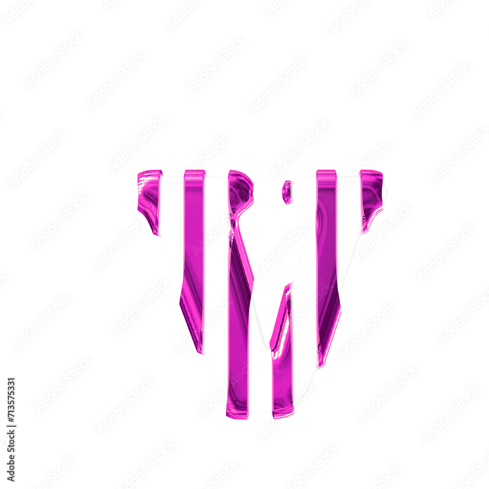 White symbol with thin purple vertical straps. letter v