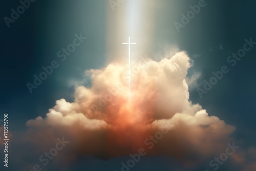 minimalistic design Resurrection - Light Cross Shape In Clouds - Risen - Jesus Ascends to Heaven Scene