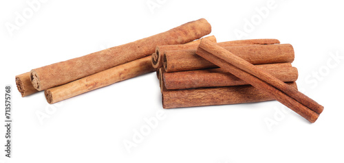 Dry aromatic cinnamon sticks isolated on white