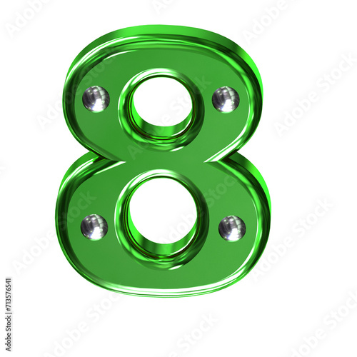 Green symbol with metal rivets. number 8