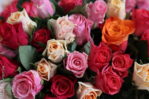 Bouquet of beautiful roses as background  closeup