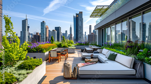 Um moderno jardim urbano no terraço proporciona um oásis exuberante no meio da selva de concreto photo